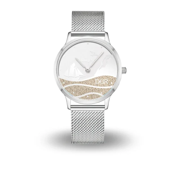 Dur Uhr*Dur schmuck DUR Uhr 36er "Göhren" Strandsand, Mesh Band Edelstahl