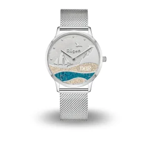 Dur Uhr*Dur schmuck DUR Uhr 40er "Göhren" Strandsand/blauer Steinsand, Mesh Band Edelstahl