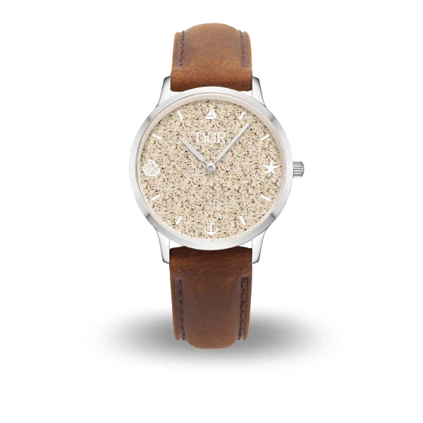 Dur Uhr*Dur schmuck DUR Uhr 36er "Maritim" Strandsand, Lederband braun